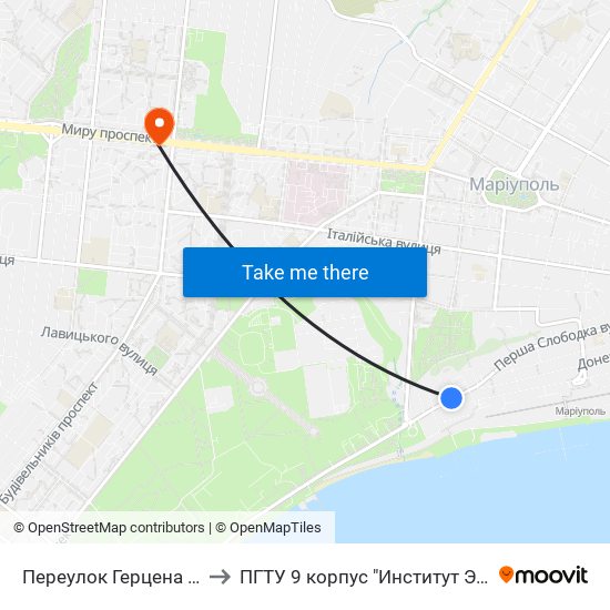 Переулок Герцена (Провулок Герцена) to ПГТУ 9 корпус "Институт Экономики и Менеджмента" map