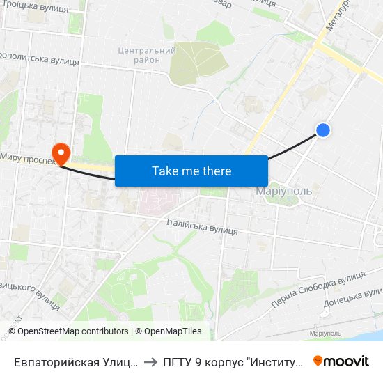 Евпаторийская Улица (Євпаторійська Вулиця) to ПГТУ 9 корпус "Институт Экономики и Менеджмента" map