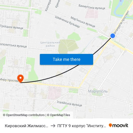 Кировский Жилмассив (Кіровський Житмасив) to ПГТУ 9 корпус "Институт Экономики и Менеджмента" map