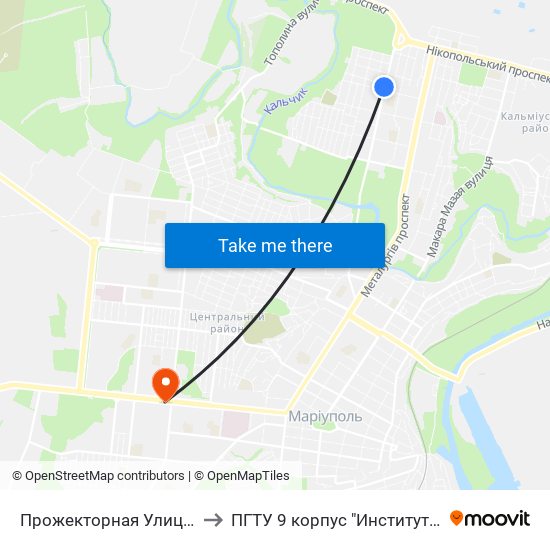 Прожекторная  Улица (Прожекторна Вулиця) to ПГТУ 9 корпус "Институт Экономики и Менеджмента" map