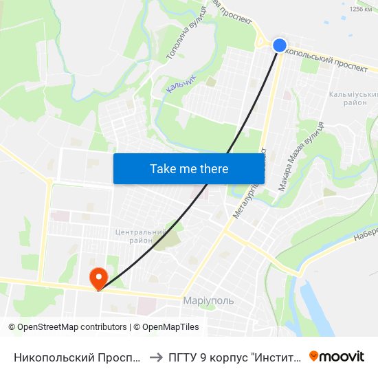 Никопольский Проспект (Нікопольський Проспект) to ПГТУ 9 корпус "Институт Экономики и Менеджмента" map