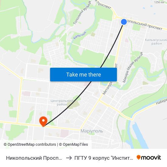 Никопольский Проспект (Нікопольський Проспект) to ПГТУ 9 корпус "Институт Экономики и Менеджмента" map