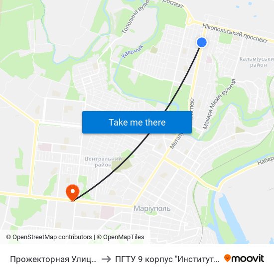Прожекторная  Улица (Прожекторна Вулиця) to ПГТУ 9 корпус "Институт Экономики и Менеджмента" map