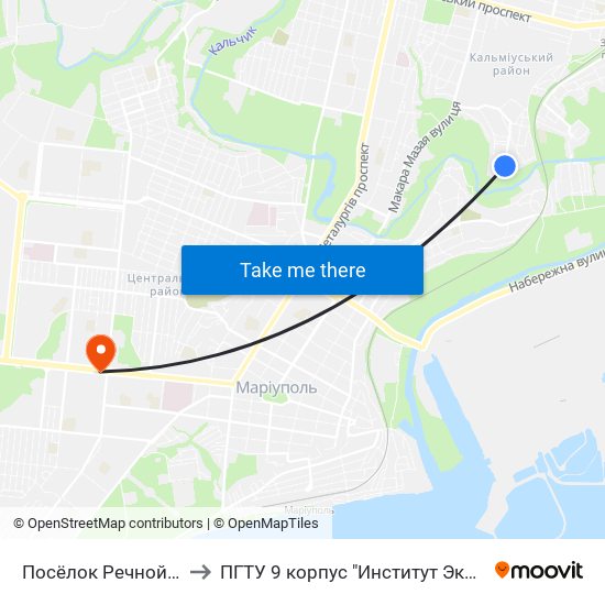 Посёлок Речной (Селище Річне) to ПГТУ 9 корпус "Институт Экономики и Менеджмента" map