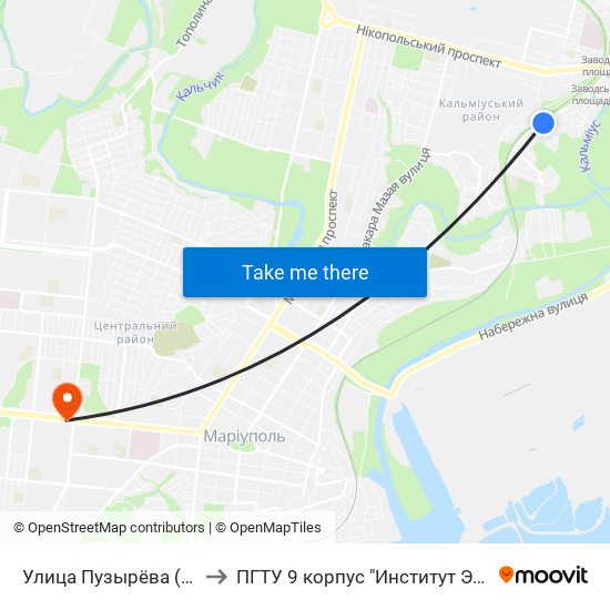 Улица Пузырёва (Вулиця Пузирьова) to ПГТУ 9 корпус "Институт Экономики и Менеджмента" map
