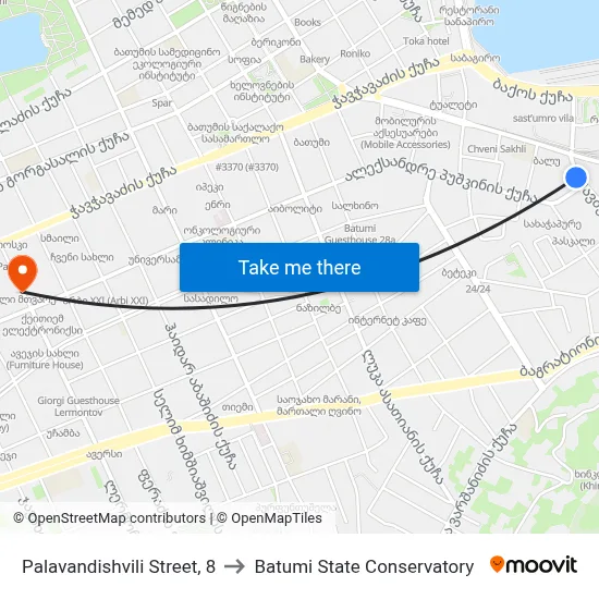 Palavandishvili Street, 8 to Batumi State Conservatory map