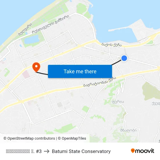 მაიაკოვსკის ქ. #3 to Batumi State Conservatory map