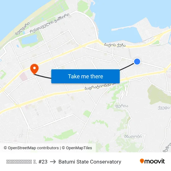 მაიაკოვსკის ქ. #23 to Batumi State Conservatory map