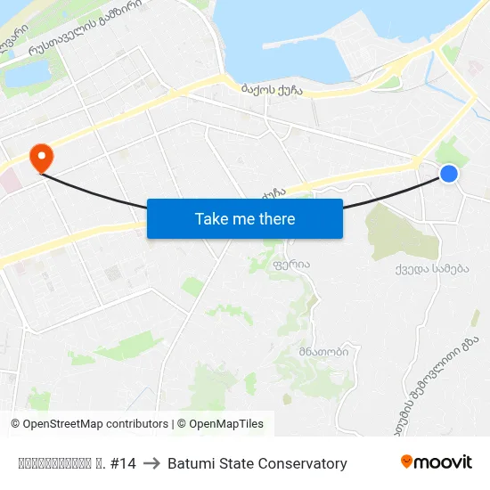 მაიაკოვსკის ქ. #14 to Batumi State Conservatory map