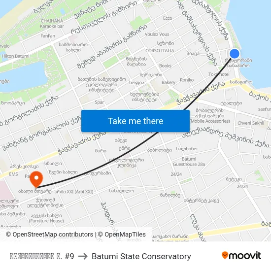 გოგებაშვილის ქ. #9 to Batumi State Conservatory map