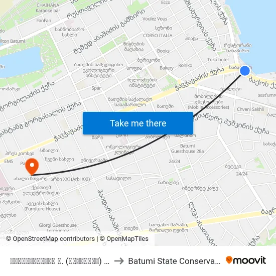 გოგებაშვილის ქ. (საბაგირო) #13 to Batumi State Conservatory map