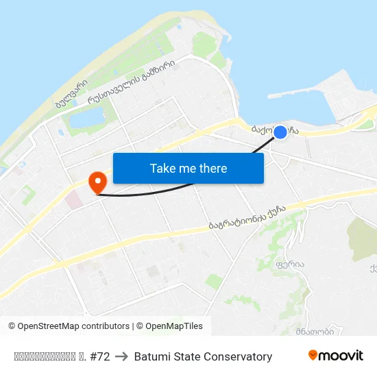 გოგებაშვილის ქ. #72 to Batumi State Conservatory map