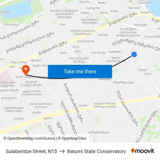 Sulaberidze Street, N15 to Batumi State Conservatory map