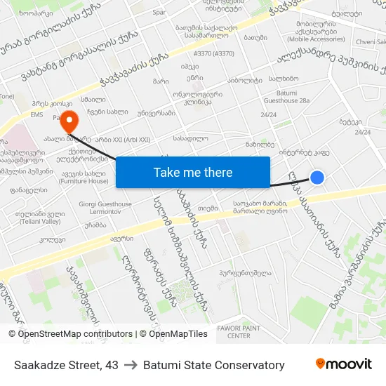 Saakadze Street, 43 to Batumi State Conservatory map