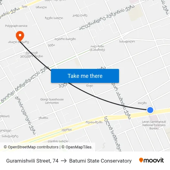 Guramishvili Street, 74 to Batumi State Conservatory map
