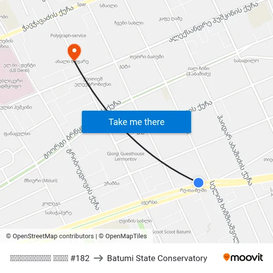 182 Bagrationi Street to Batumi State Conservatory map