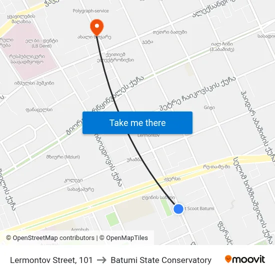Lermontov Street, 101 to Batumi State Conservatory map