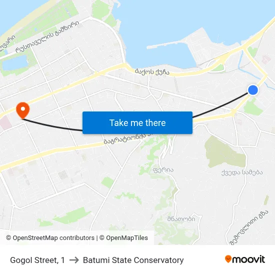 Gogol Street, 1 to Batumi State Conservatory map