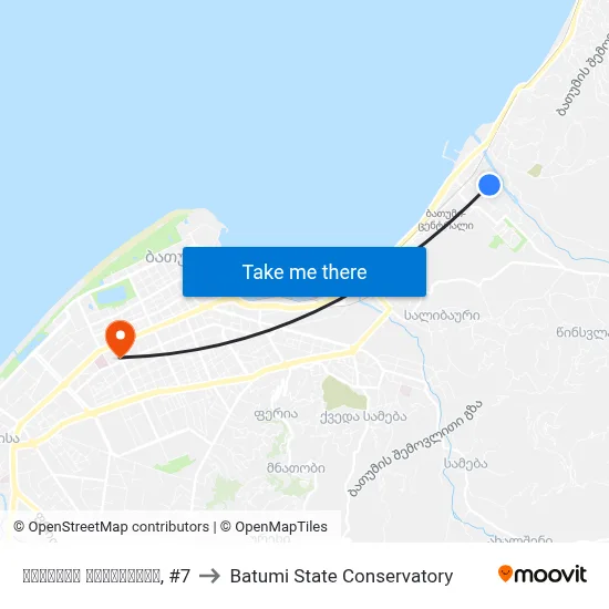 Tamari Settlement, #7 to Batumi State Conservatory map