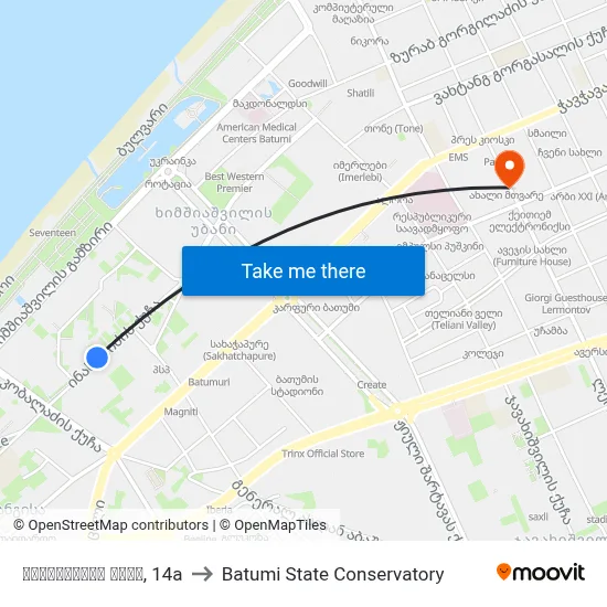 Inasaridze Street, 14a to Batumi State Conservatory map