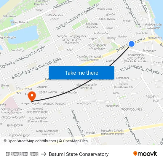 Chavchavadze Street to Batumi State Conservatory map