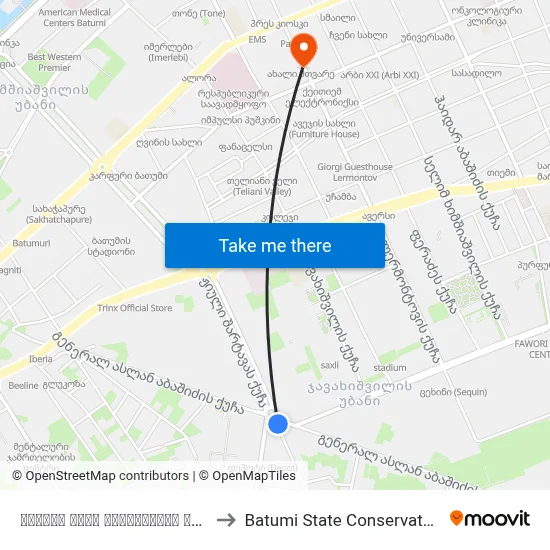 Sulkhan Saba Orbeliani Street to Batumi State Conservatory map