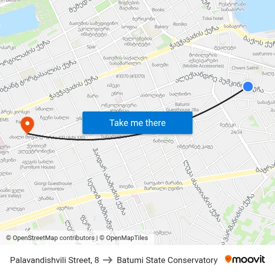 Palavandishvili Street, 8 to Batumi State Conservatory map