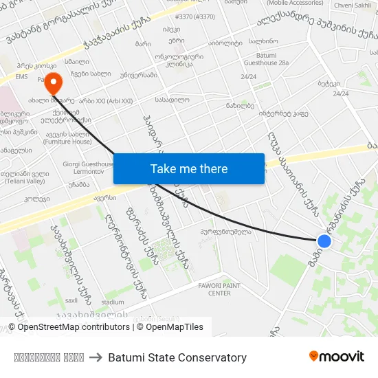 ვარშნიძის ქუჩა to Batumi State Conservatory map