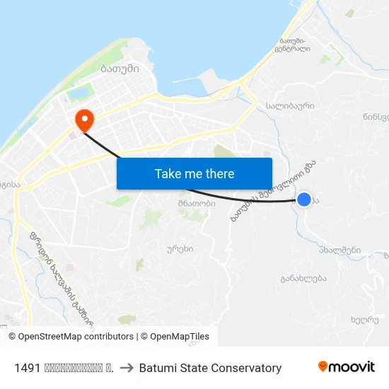 1491 მაიაკოვსკის ქ. to Batumi State Conservatory map