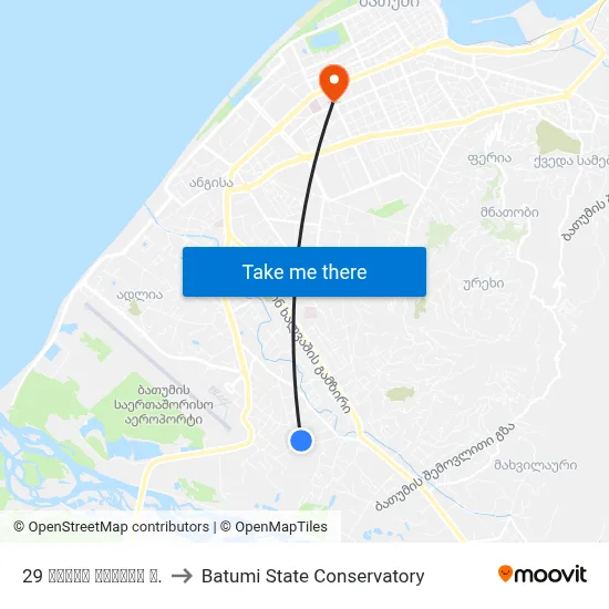 29 Ivane Meskhi St. to Batumi State Conservatory map