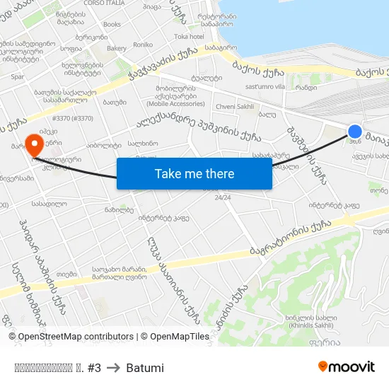 მაიაკოვსკის ქ. #3 to Batumi map