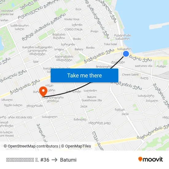 გოგებაშვილის ქ. #36 to Batumi map