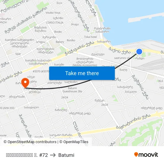 გოგებაშვილის ქ. #72 to Batumi map