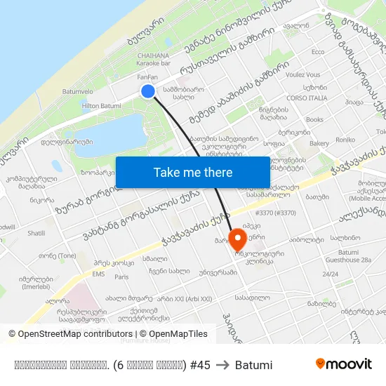 რუსთაველის გამზირი. (6 მაისი პარკი)  #45 to Batumi map