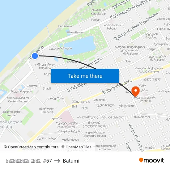 რუსთაველის გამზ. #57 to Batumi map