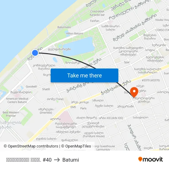 რუსთაველის გამზ. #40 to Batumi map