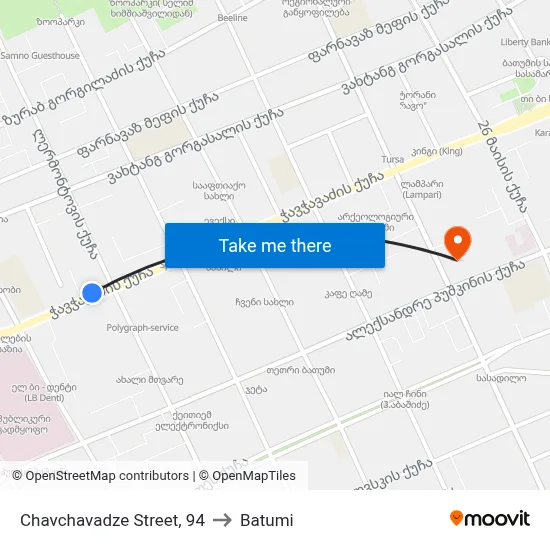 Chavchavadze Street, 94 to Batumi map