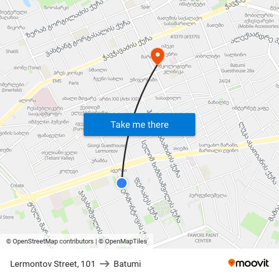 Lermontov Street, 101 to Batumi map