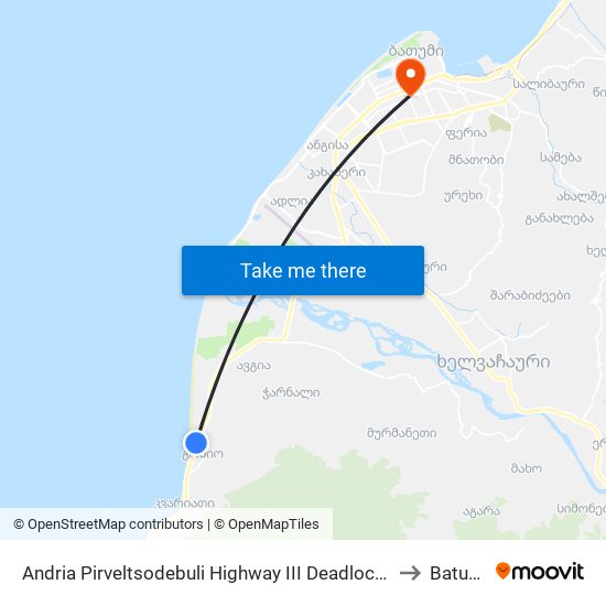 Andria Pirveltsodebuli Highway III Deadlock, 3 to Batumi map