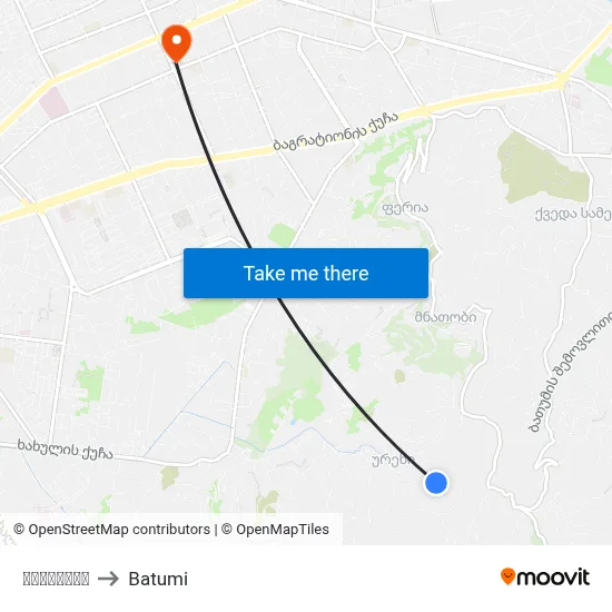 ზედაღელე to Batumi map