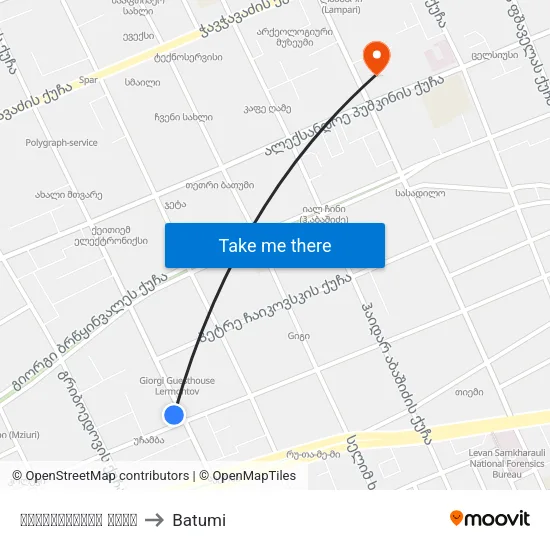 ლერმონტოვის ქუჩა to Batumi map