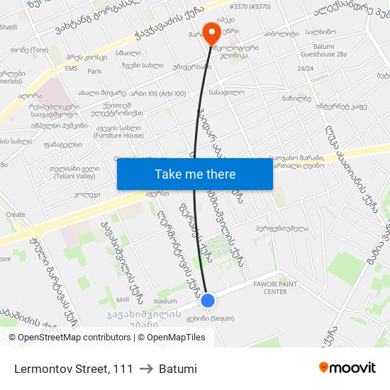 Lermontov Street, 111 to Batumi map