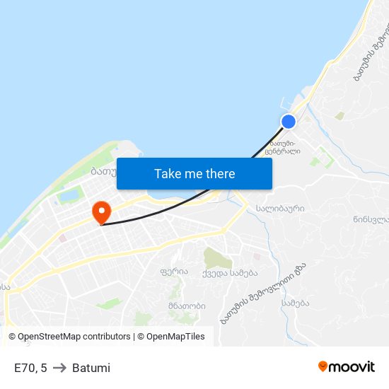 E70, 5 to Batumi map