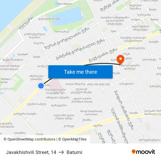 Javakhishvili Street, 14 to Batumi map