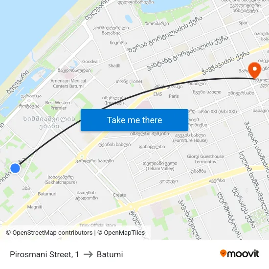 Pirosmani Street, 1 to Batumi map