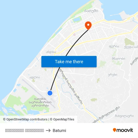 აეროპორტის გზადკეცილი to Batumi map