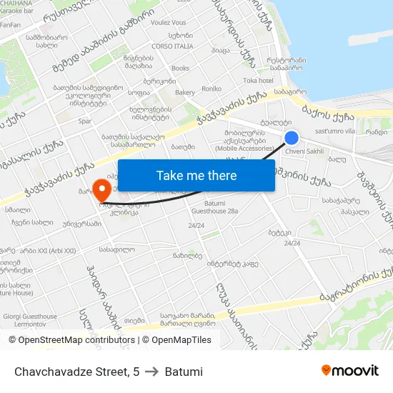 Chavchavadze Street, 5 to Batumi map
