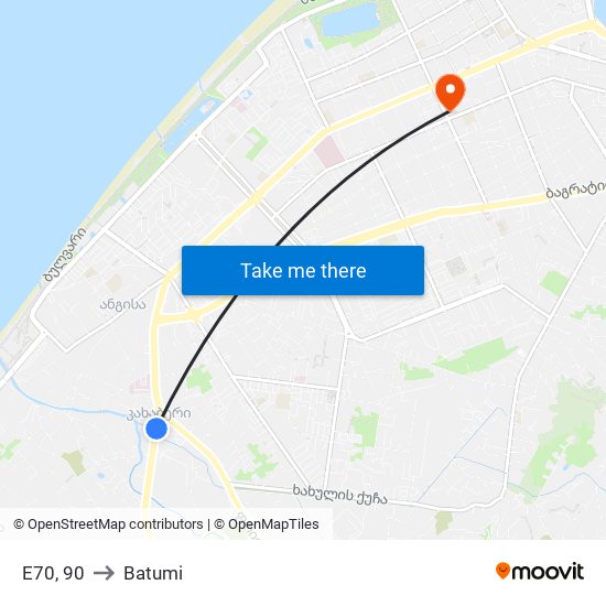 E70, 90 to Batumi map