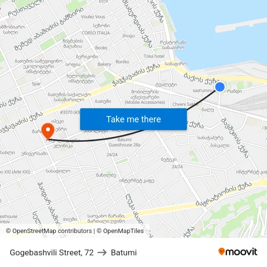 Gogebashvili Street, 72 to Batumi map