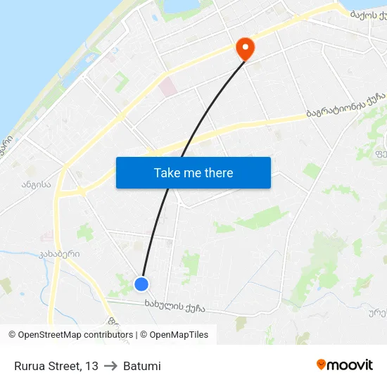 Rurua Street, 13 to Batumi map